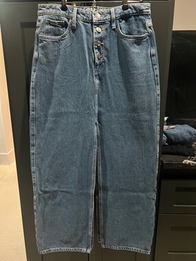 Long Denim skirt with button down and double split
